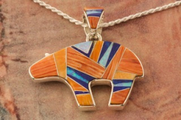 Calvin Begay New Design Reversible Sterling Silver Bear Pendant